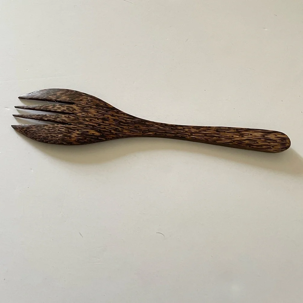 Mauritius Wooden Salad Serving Fork with Yellow Floral Design 12” long
